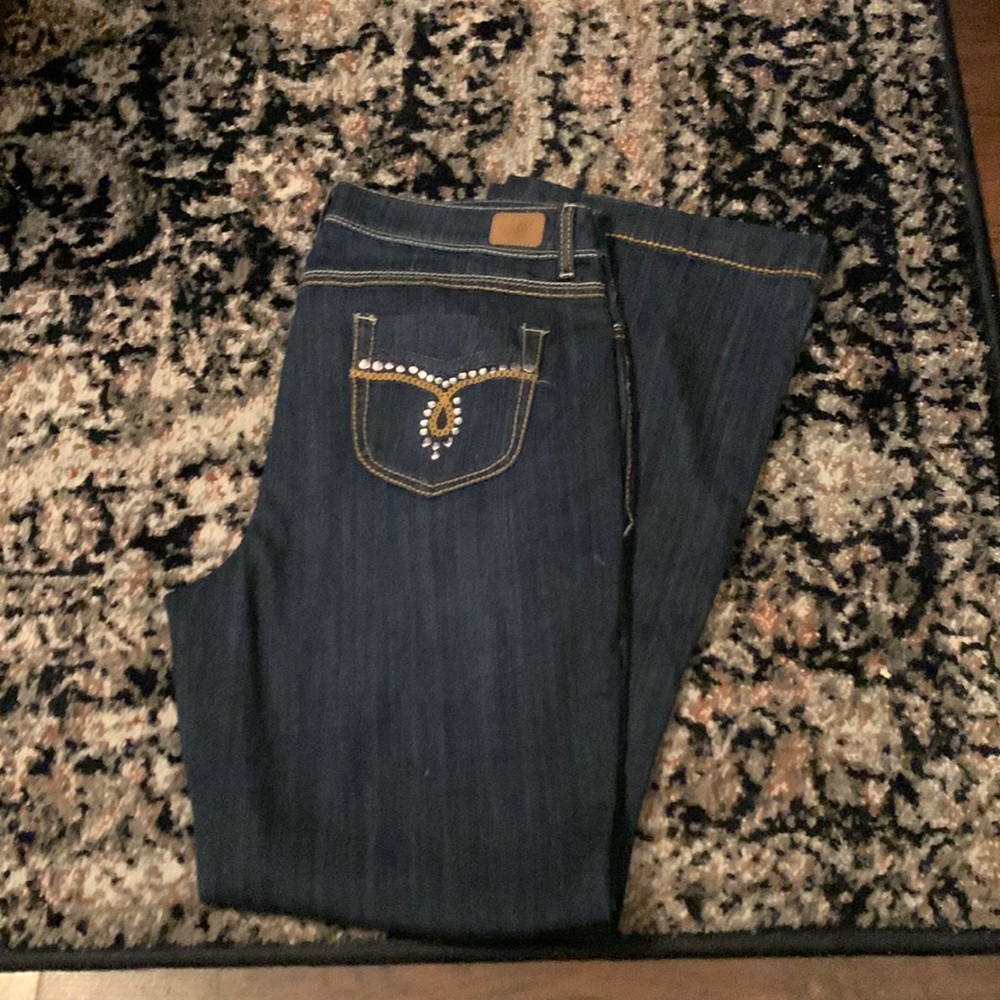 American Rag Cie Jeans 16 Regular Bootcut Embellished Pockets Whiskering 36x32